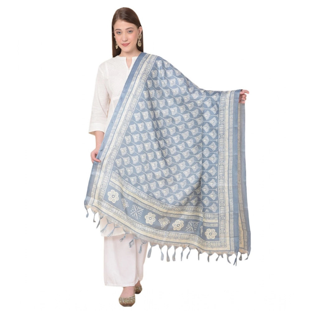 Generic Women's Art Silk Printed Dupatta (Grey, Length: 2.25 to 2.50 Mtr) Main image
