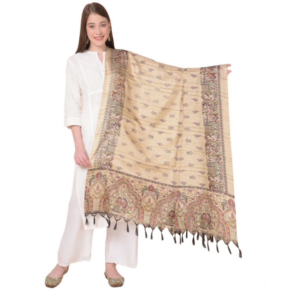 Generic Women's Art Silk Printed Dupatta (Gold, Length: 2.25 to 2.50 Mtr) Main image