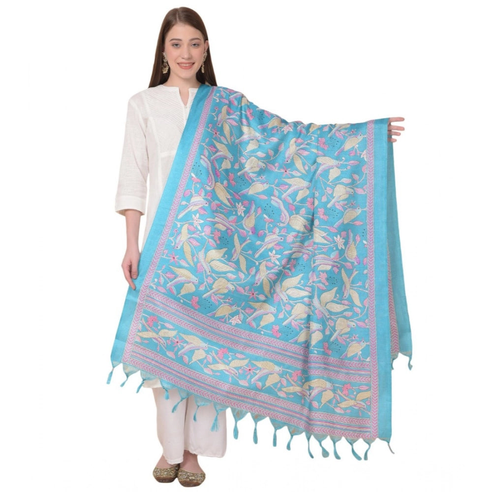 Generic Women's Art Silk Printed Dupatta (Turquoise, Length: 2.25 to 2.50 Mtr) Main image