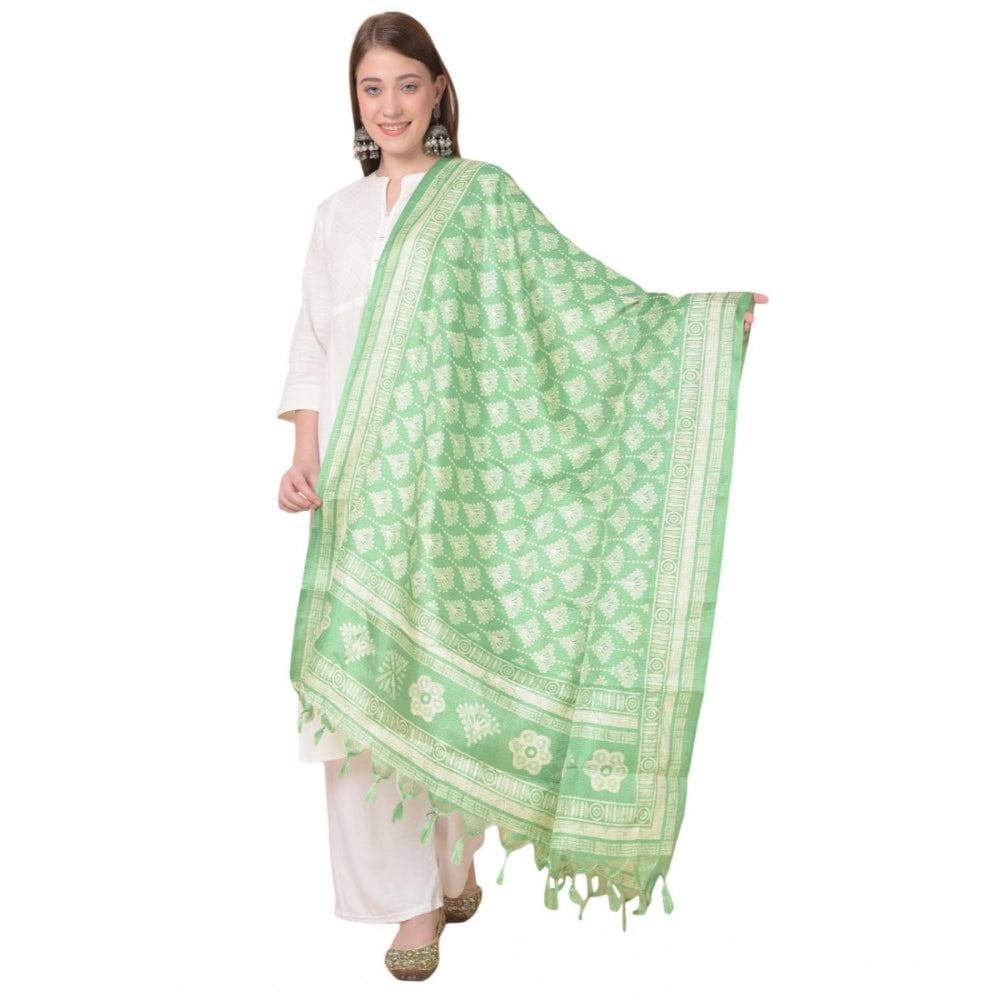 Generic Women's Art Silk Printed Dupatta (Light Green, Length: 2.25 to 2.50 Mtr) Main image
