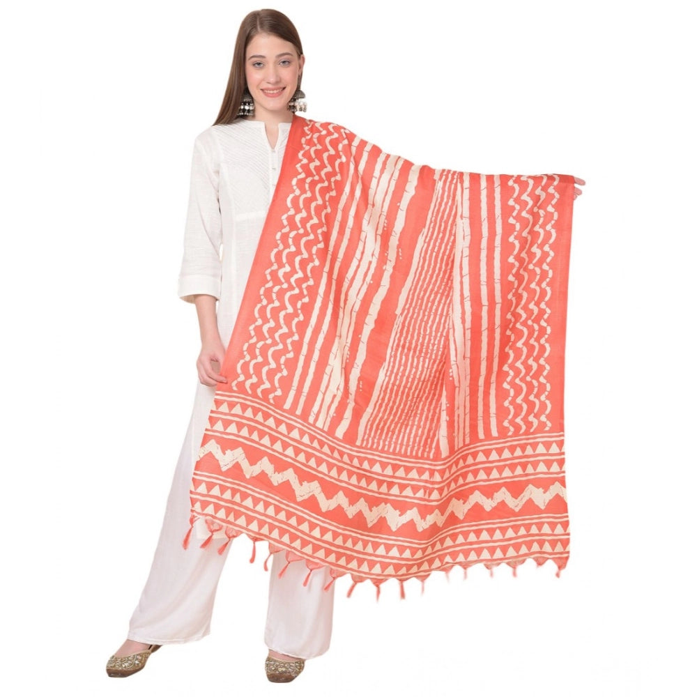 Generic Women's Art Silk Printed Dupatta (Orange, Length: 2.25 to 2.50 Mtr) Main image
