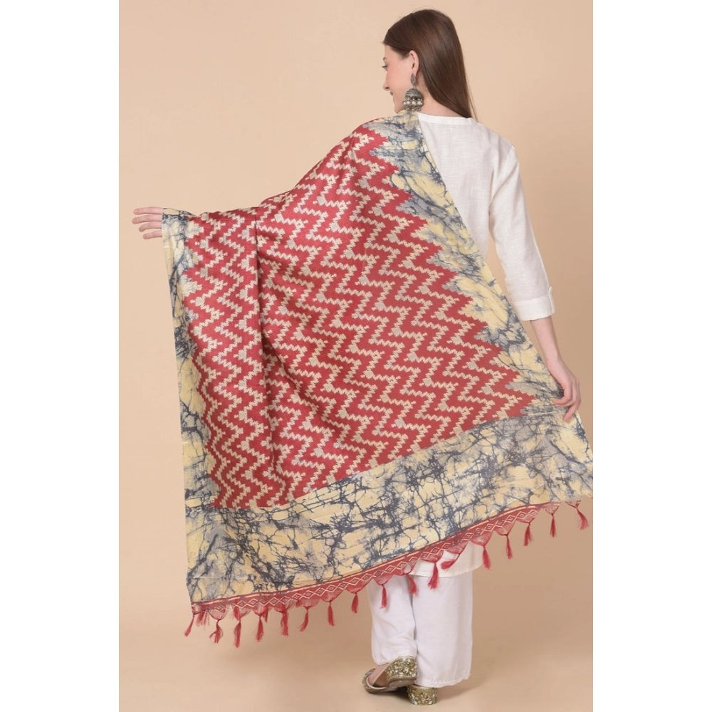 Generic Women's Art Silk Printed Dupatta (Maroon, Length: 2.25 to 2.50 Mtr) Secondary image