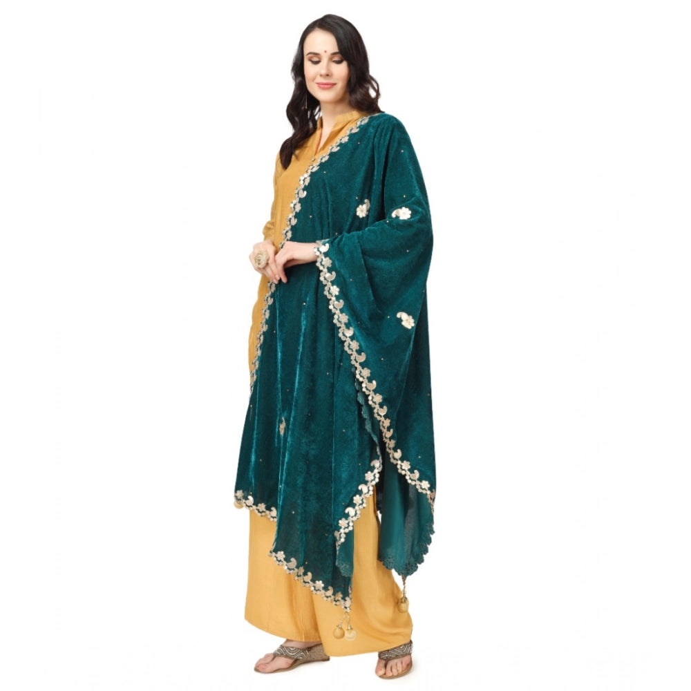 Generic Women's Velvet Gotta Patti Dupatta (Dark Green, Length: 2.25 to 2.50 Mtr) Secondary image