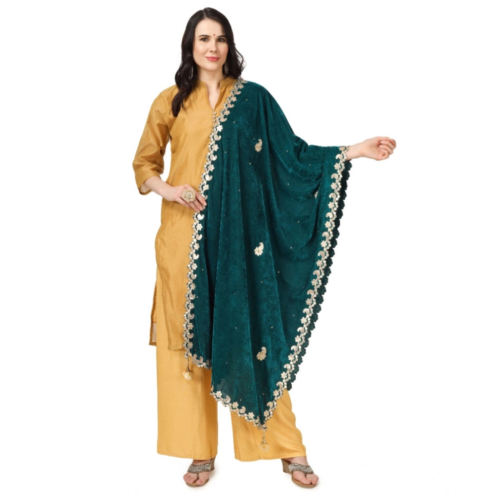 Generic Women's Velvet Gotta Patti Dupatta (Dark Green, Length: 2.25 to 2.50 Mtr) Main image