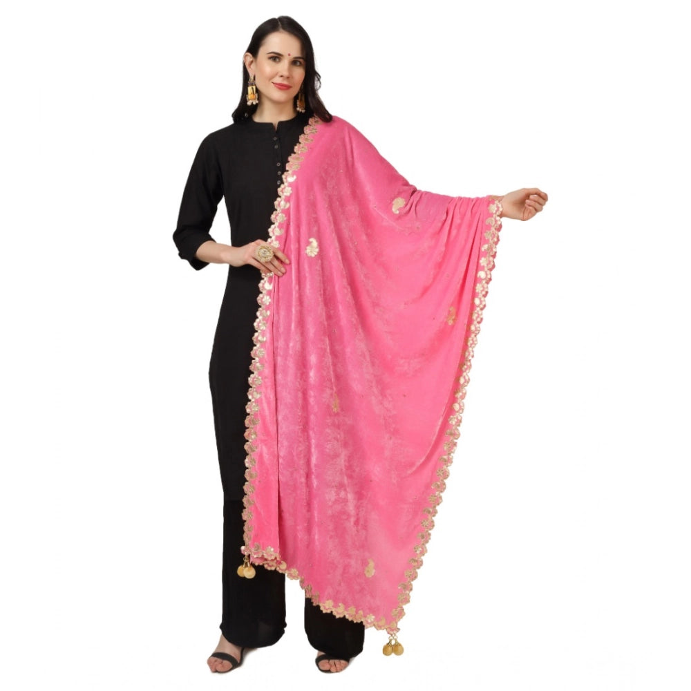 Generic Women's Velvet Gotta Patti Dupatta (Pink, Length: 2.25 to 2.50 Mtr) Main image