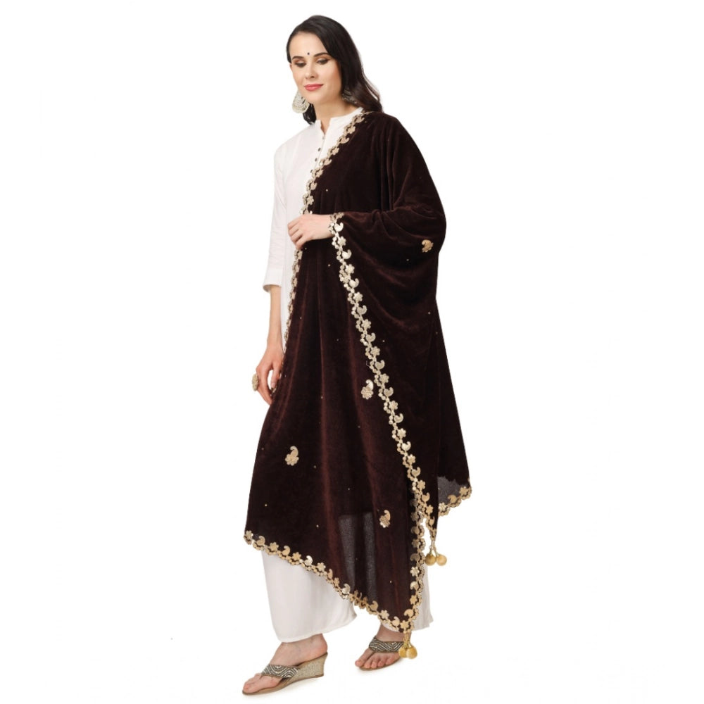 Generic Women's Velvet Gotta Patti Dupatta (Brown, Length: 2.25 to 2.50 Mtr) Secondary image