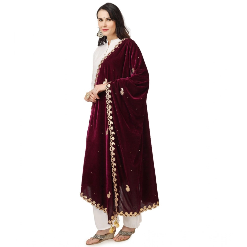 Generic Women's Velvet Gotta Patti Dupatta (Purple, Length: 2.25 to 2.50 Mtr) Secondary image