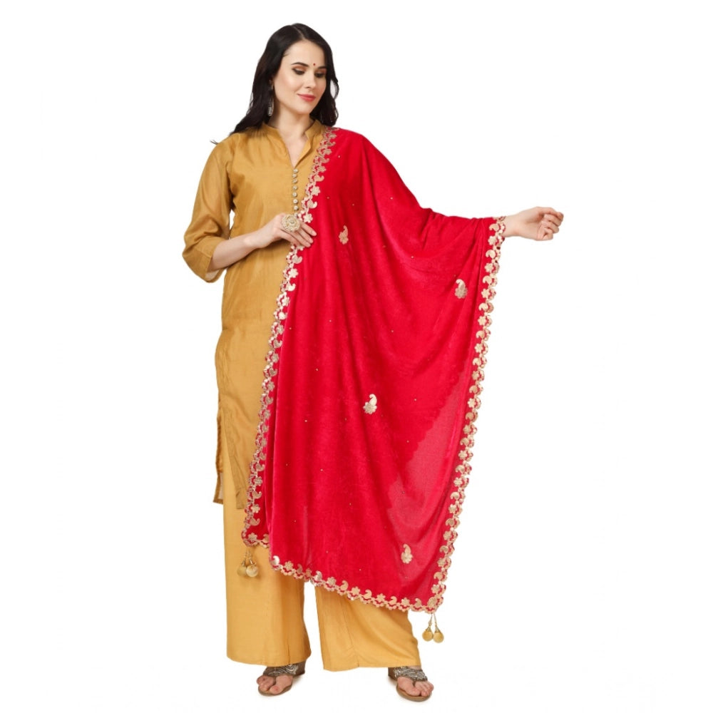 Generic Women's Velvet Gotta Patti Dupatta (Pink, Length: 2.25 to 2.50 Mtr) Main image