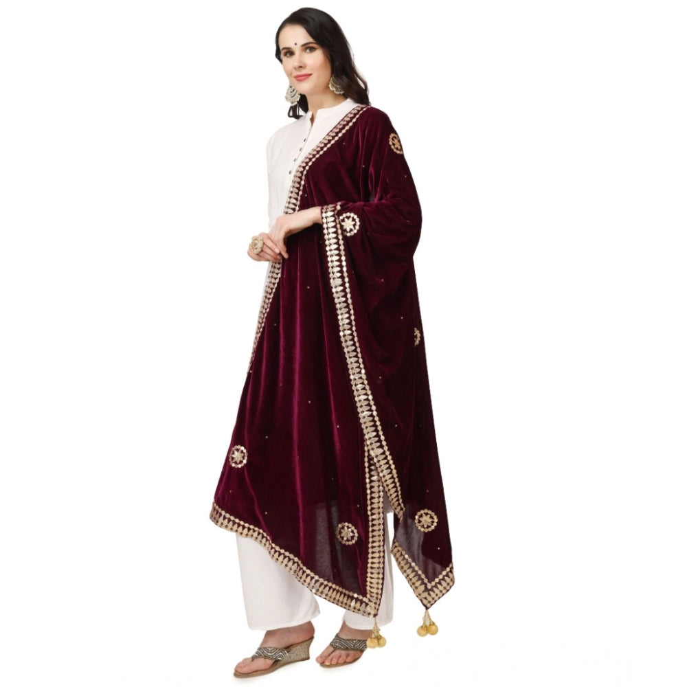 Generic Women's Velvet Gotta Patti Dupatta (Purple, Length: 2.25 to 2.50 Mtr) Secondary image