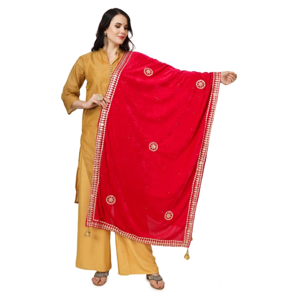 Generic Women's Velvet Gotta Patti Dupatta (Pink, Length: 2.25 to 2.50 Mtr) Main image
