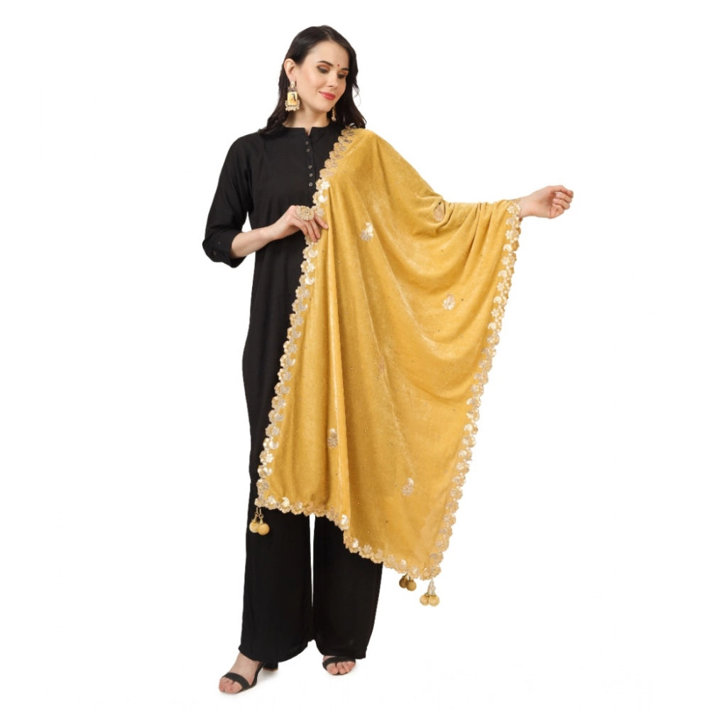 Generic Women's Velvet Gotta Patti Dupatta (Yellow, Length: 2.25 to 2.50 Mtr) Main image