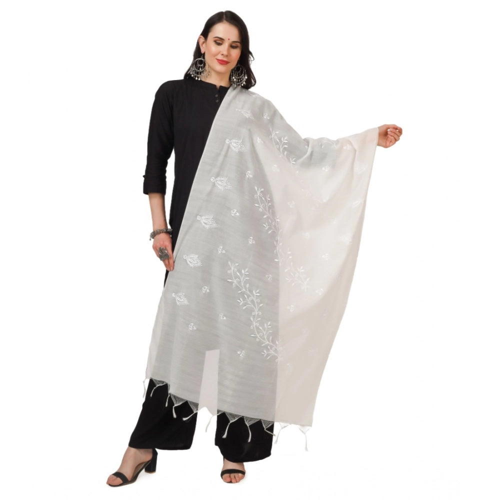 Generic Women's Cotton Embroidered Dupatta (White, Length: 2.25 to 2.50 Mtr) Main image