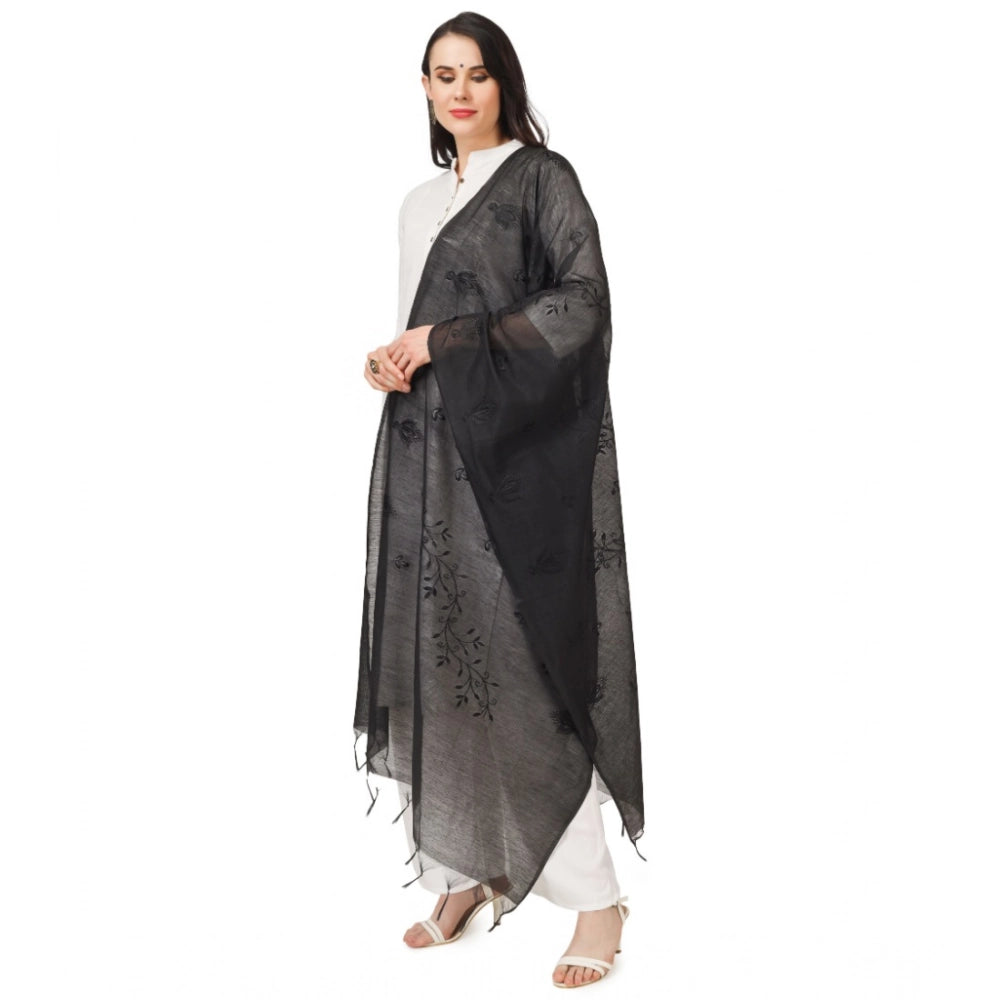 Generic Women's Cotton Embroidered Dupatta (Black, Length: 2.25 to 2.50 Mtr) Secondary image