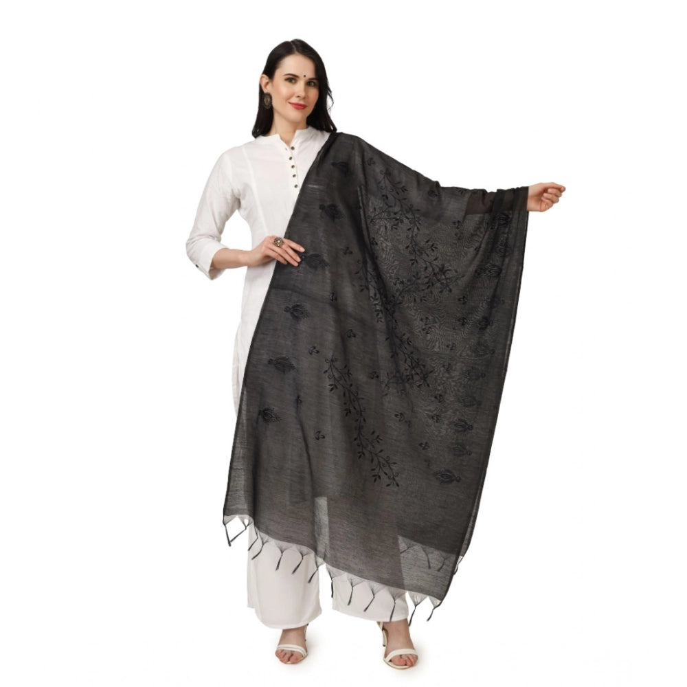 Generic Women's Cotton Embroidered Dupatta (Black, Length: 2.25 to 2.50 Mtr) Main image