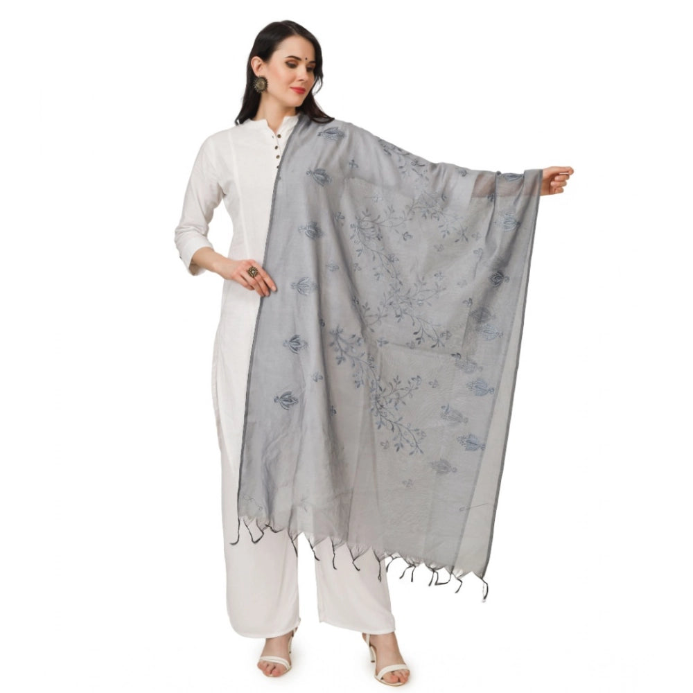 Generic Women's Cotton Embroidered Dupatta (Grey, Length: 2.25 to 2.50 Mtr) Main image