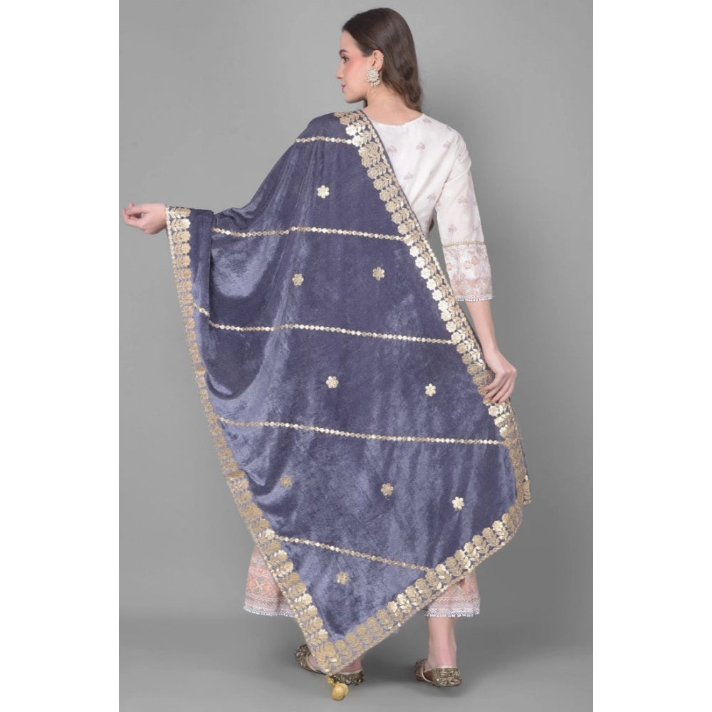 Generic Women's Velvet Gotta Patti Dupatta (Grey, Length: 2.25 to 2.50 Mtr) Secondary image