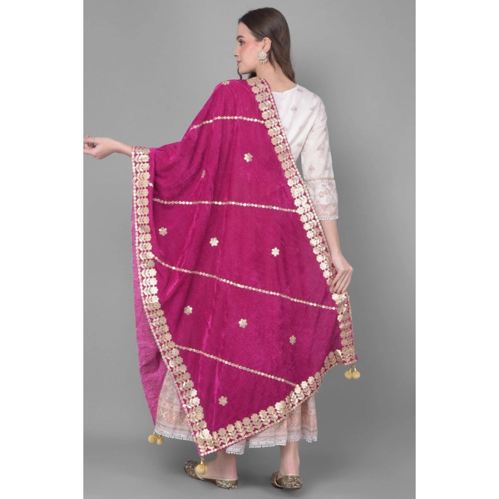 Generic Women's Velvet Gotta Patti Dupatta (Purple, Length: 2.25 to 2.50 Mtr) Secondary image