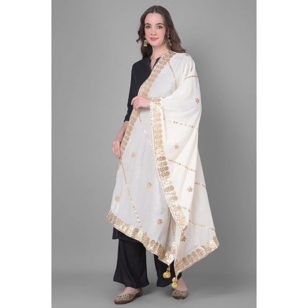 Generic Women's Velvet Gotta Patti Dupatta (White, Length: 2.25 to 2.50 Mtr) Secondary image