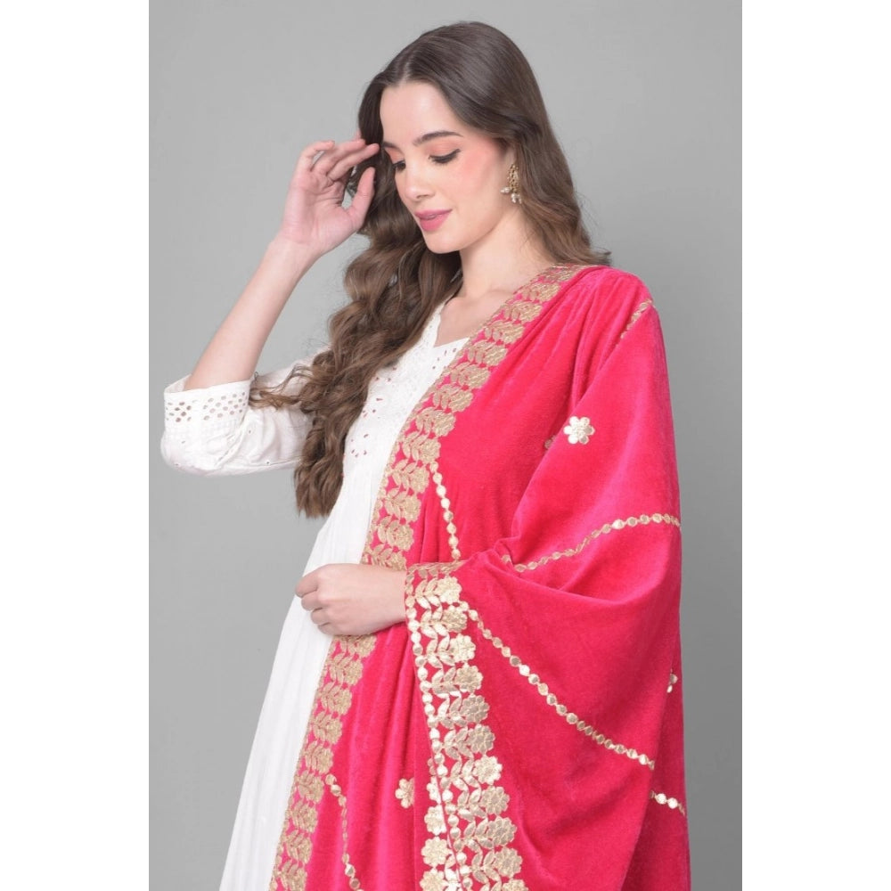Generic Women's Velvet Gotta Patti Dupatta (Pink, Length: 2.25 to 2.50 Mtr) Secondary image