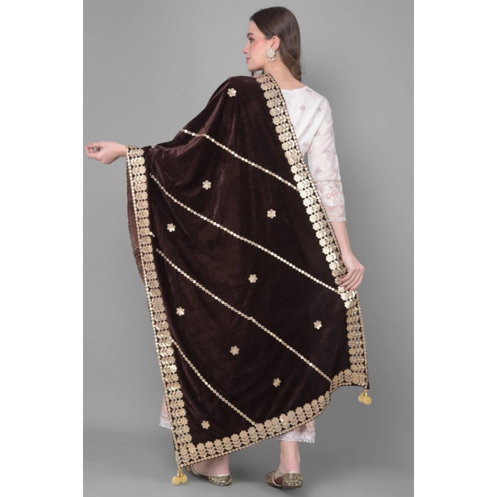 Generic Women's Velvet Gotta Patti Dupatta (Brown, Length: 2.25 to 2.50 Mtr) Secondary image