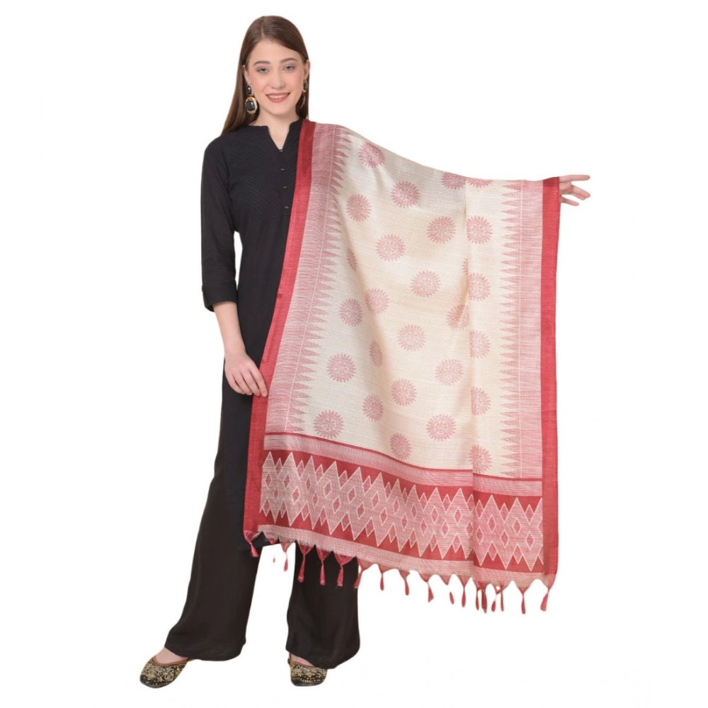 Generic Women's Art Silk Printed Dupatta (Maroon, Length: 2.25 to 2.50 Mtr) Main image