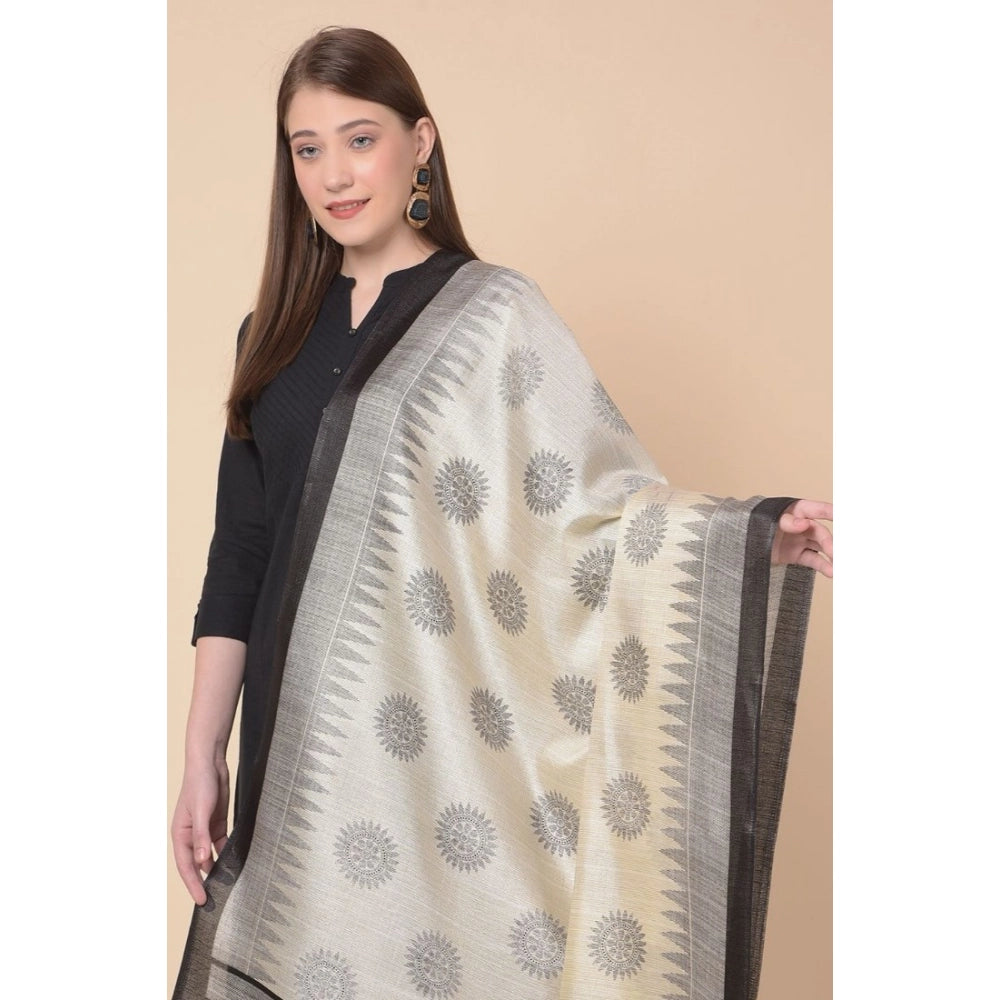 Generic Women's Art Silk Printed Dupatta (Black, Length: 2.25 to 2.50 Mtr) Secondary image