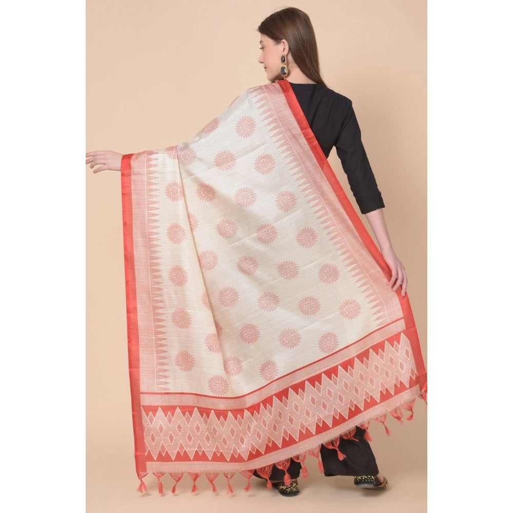Generic Women's Art Silk Printed Dupatta (Red, Length: 2.25 to 2.50 Mtr) Secondary image