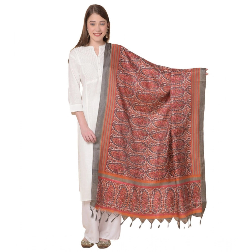 Generic Women's Art Silk Printed Dupatta (Orange, Length: 2.25 to 2.50 Mtr) Main image