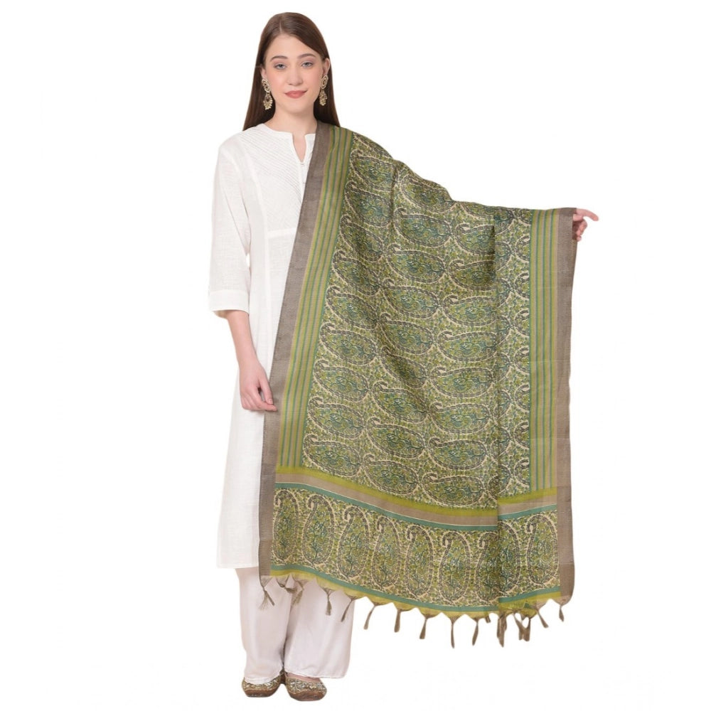 Generic Women's Art Silk Printed Dupatta (Green, Length: 2.25 to 2.50 Mtr) Main image