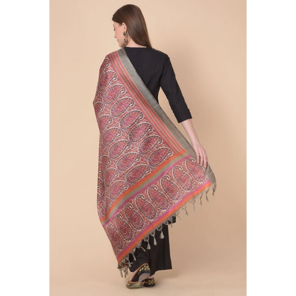Generic Women's Art Silk Printed Dupatta (Grey, Length: 2.25 to 2.50 Mtr) Secondary image