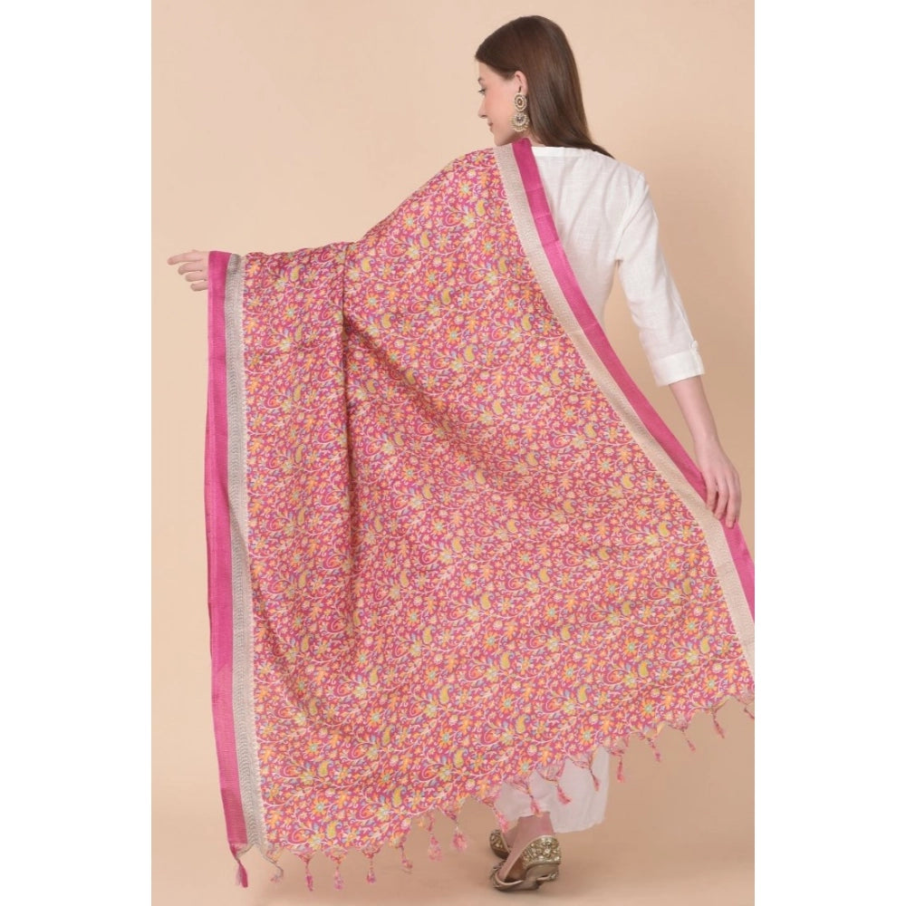 Generic Women's Art Silk Printed Dupatta (Pink, Length: 2.25 to 2.50 Mtr) Secondary image