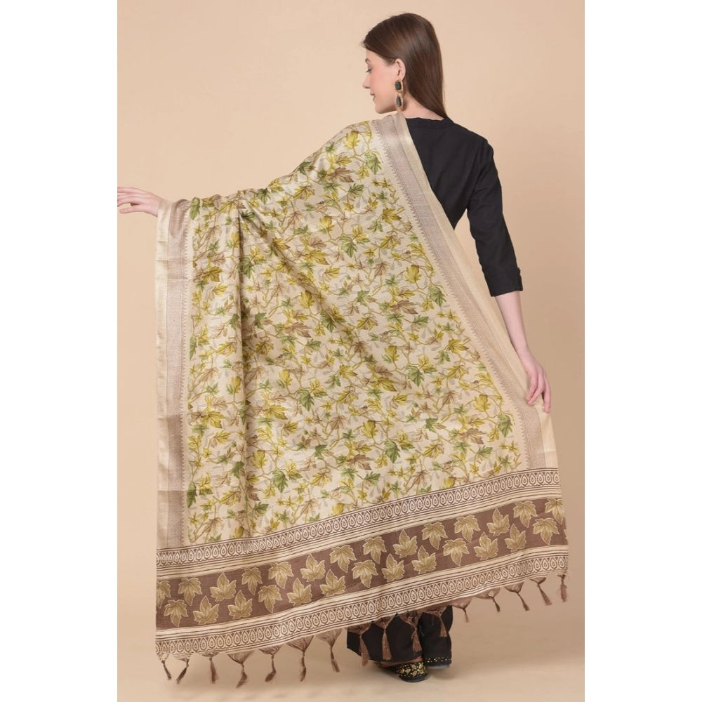 Generic Women's Art Silk Printed Dupatta (Gold, Length: 2.25 to 2.50 Mtr) Secondary image