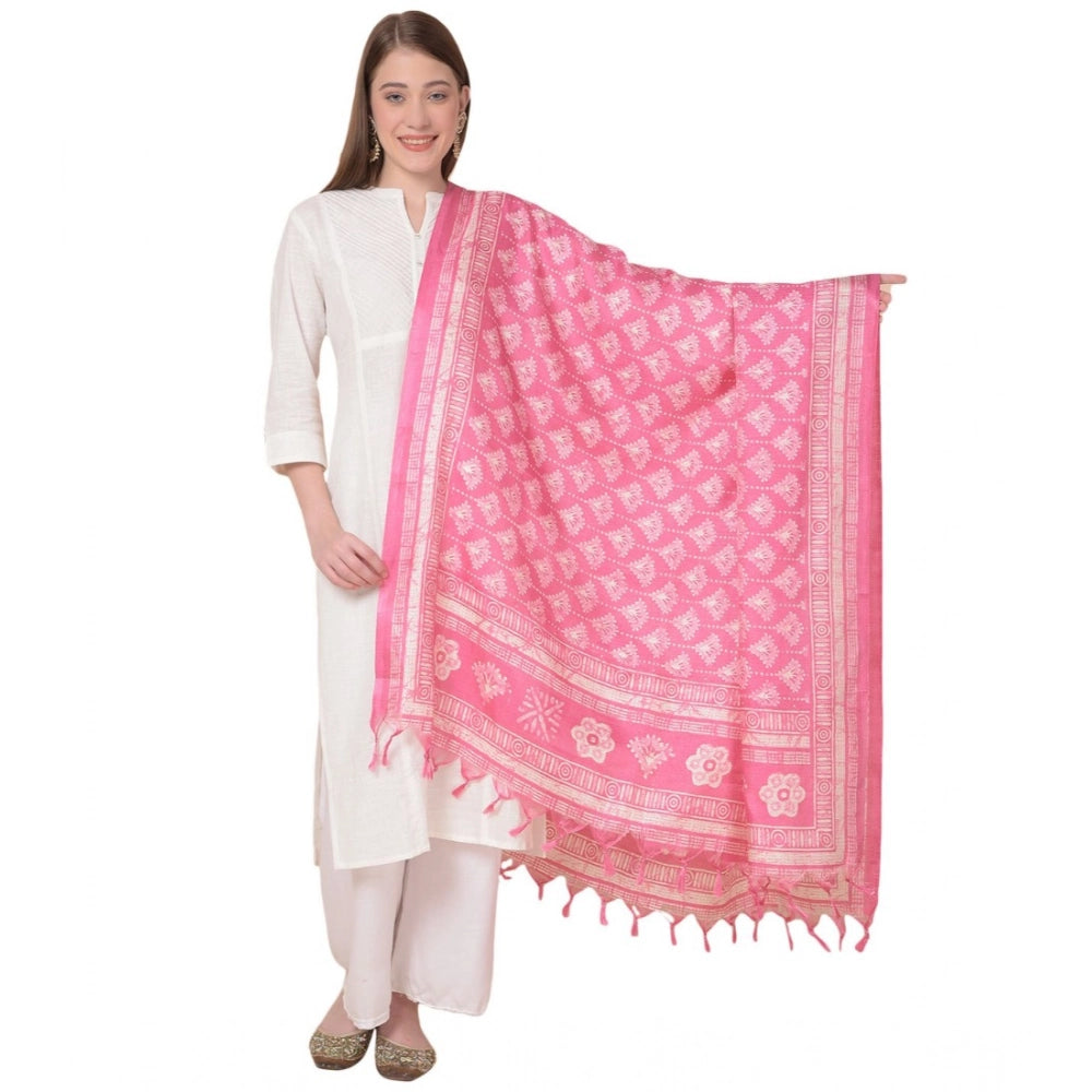 Generic Women's Art Silk Printed Dupatta (Pink, Length: 2.25 to 2.50 Mtr) Main image