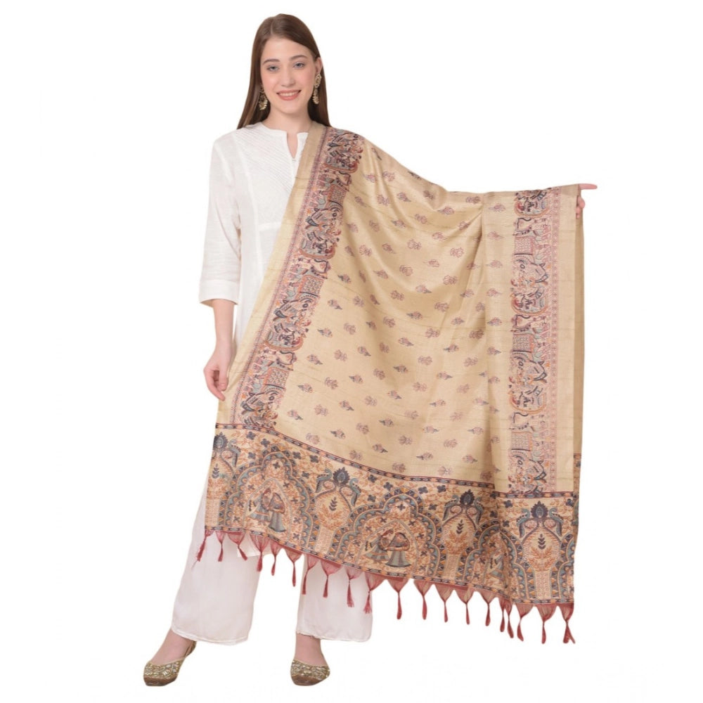 Generic Women's Art Silk Printed Dupatta (Gold, Length: 2.25 to 2.50 Mtr) Main image