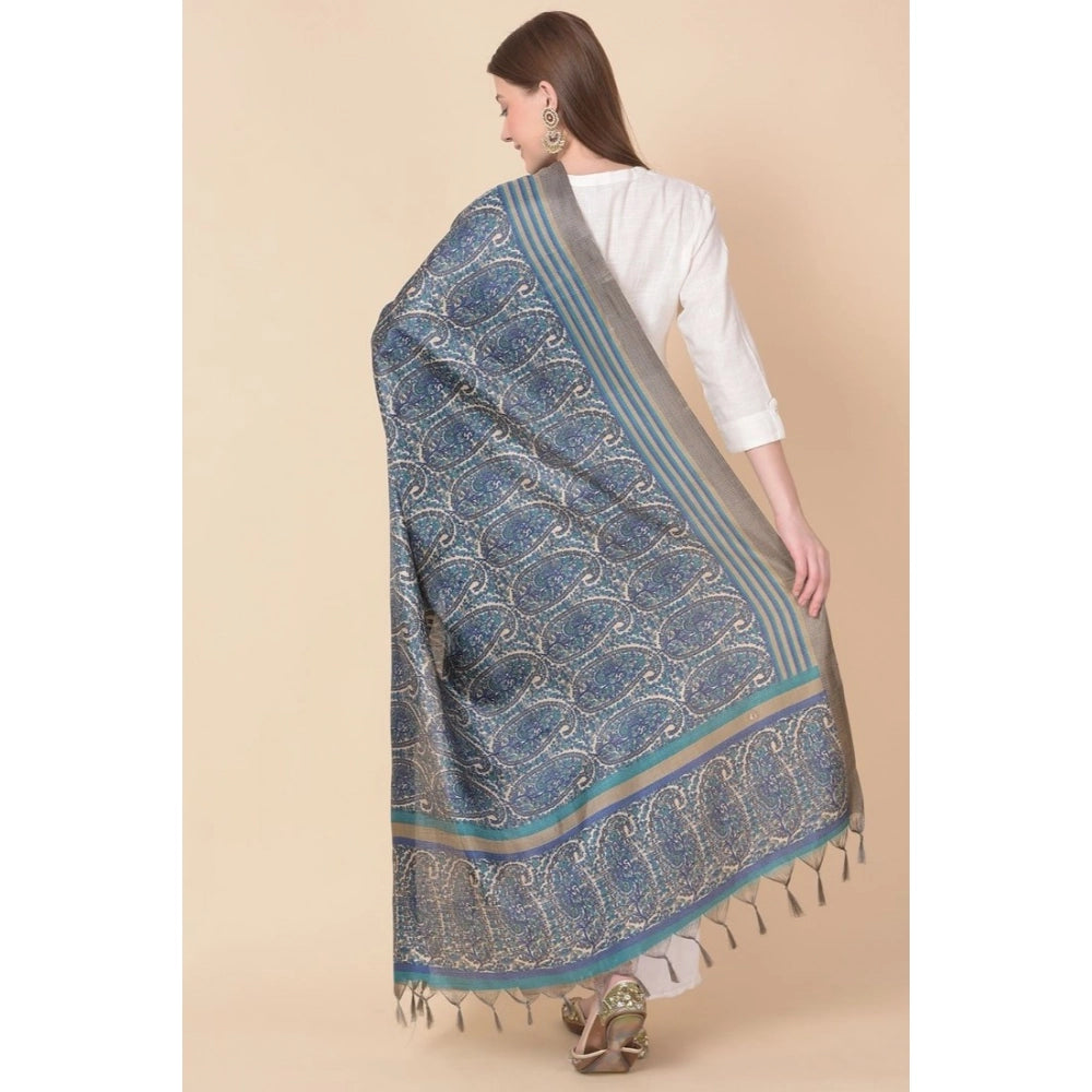 Generic Women's Art Silk Printed Dupatta (Blue, Length: 2.25 to 2.50 Mtr) Secondary image