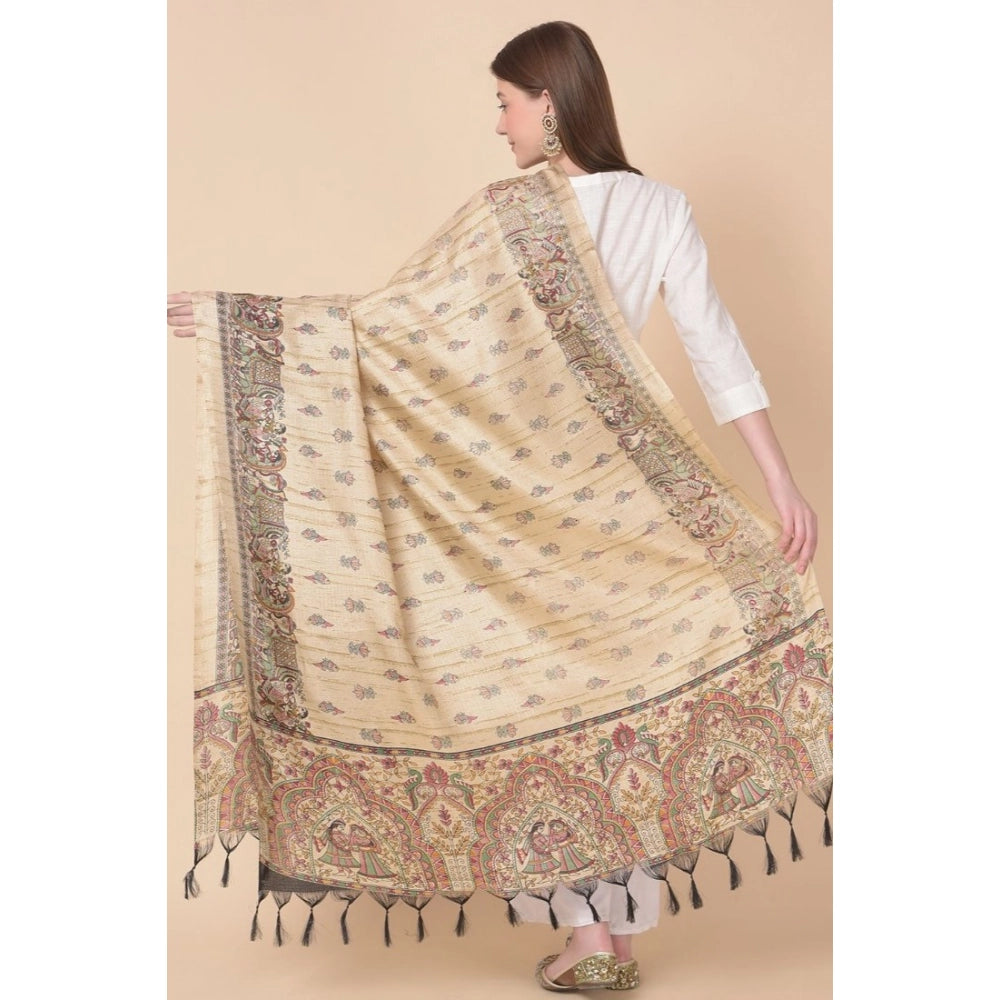 Generic Women's Art Silk Printed Dupatta (Gold, Length: 2.25 to 2.50 Mtr) Secondary image