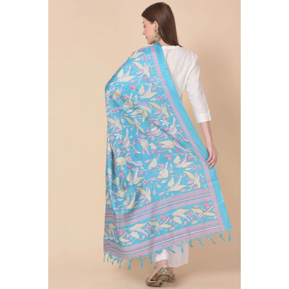 Generic Women's Art Silk Printed Dupatta (Turquoise, Length: 2.25 to 2.50 Mtr) Secondary image