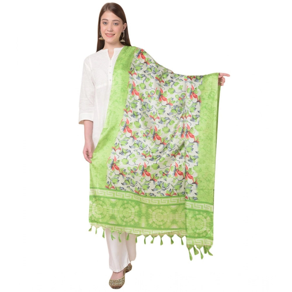 Generic Women's Art Silk Printed Dupatta (Light Green, Length: 2.25 to 2.50 Mtr) Main image