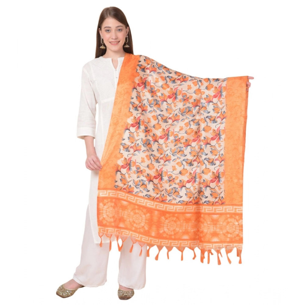Generic Women's Art Silk Printed Dupatta (Orange, Length: 2.25 to 2.50 Mtr) Main image