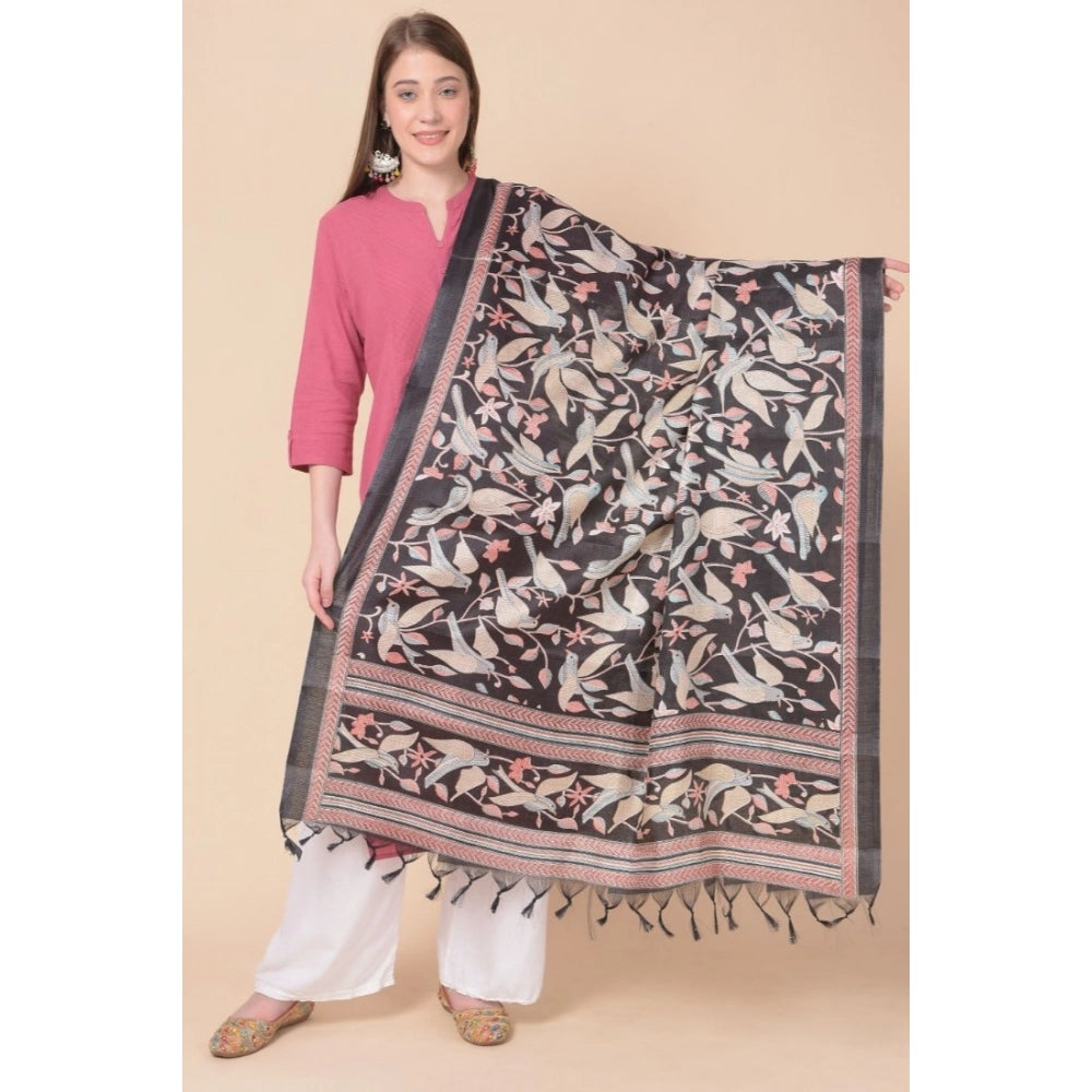 Generic Women's Art Silk Printed Dupatta (Black, Length: 2.25 to 2.50 Mtr) Secondary image