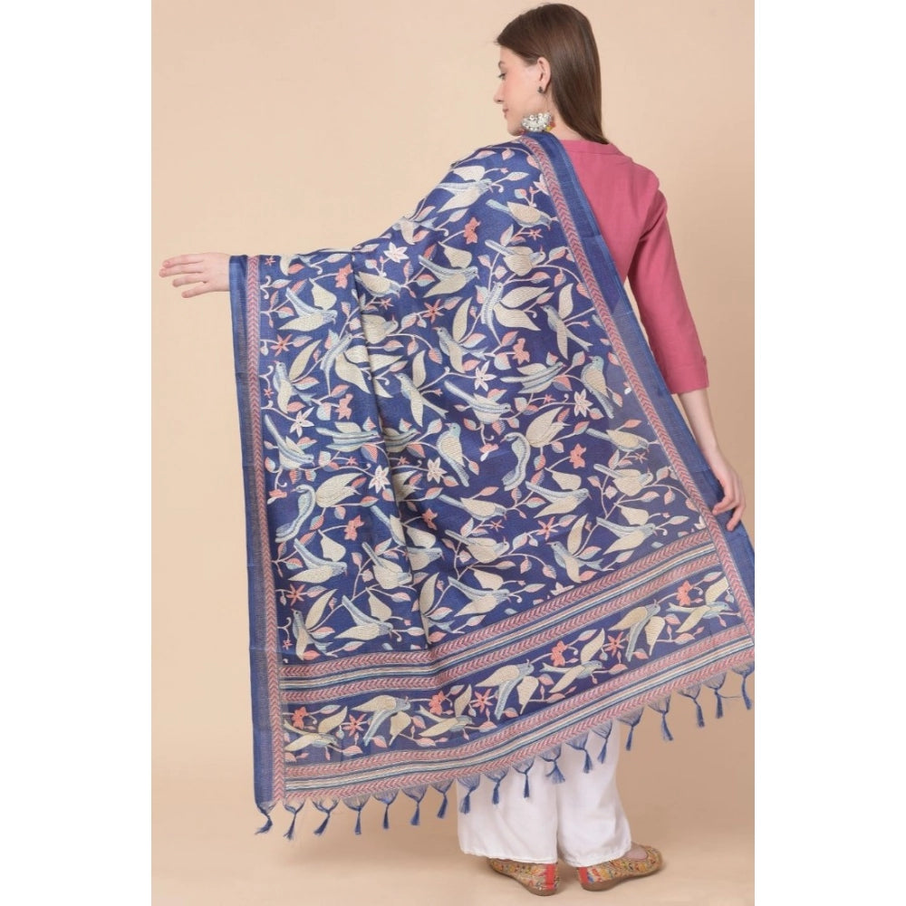 Generic Women's Art Silk Printed Dupatta (Blue, Length: 2.25 to 2.50 Mtr) Secondary image