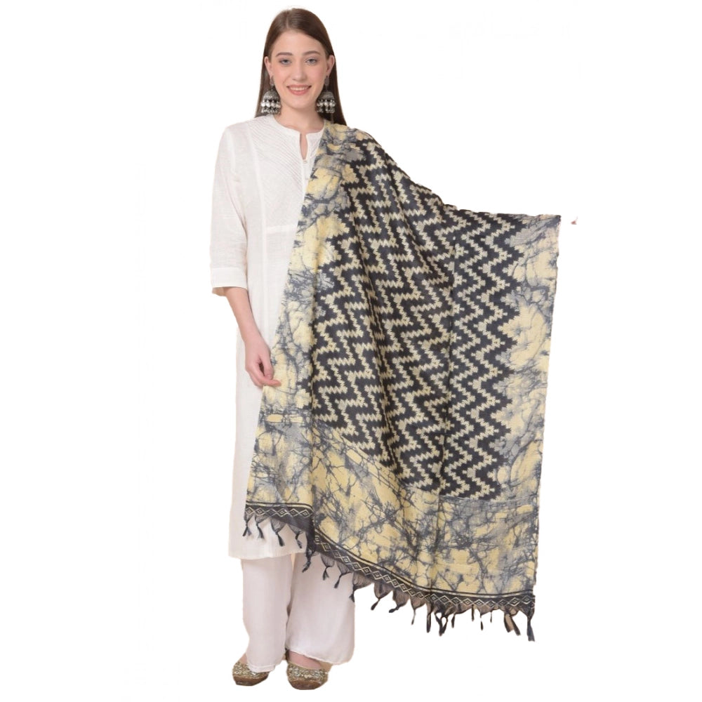 Generic Women's Art Silk Printed Dupatta (Black, Length: 2.25 to 2.50 Mtr) Main image