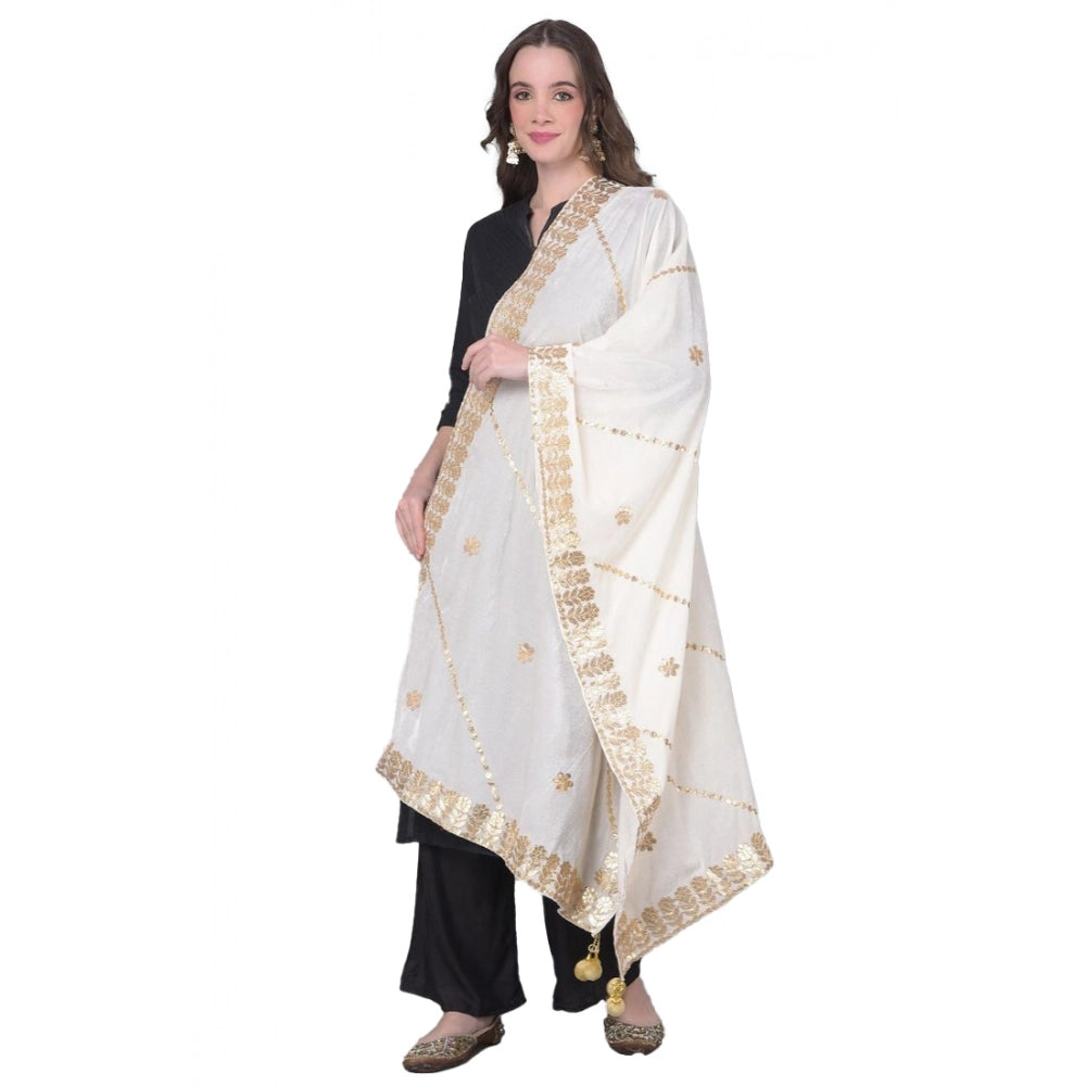 Generic Women's Velvet Gotta Patti Dupatta (White, Length: 2.25 to 2.50 Mtr) Main image