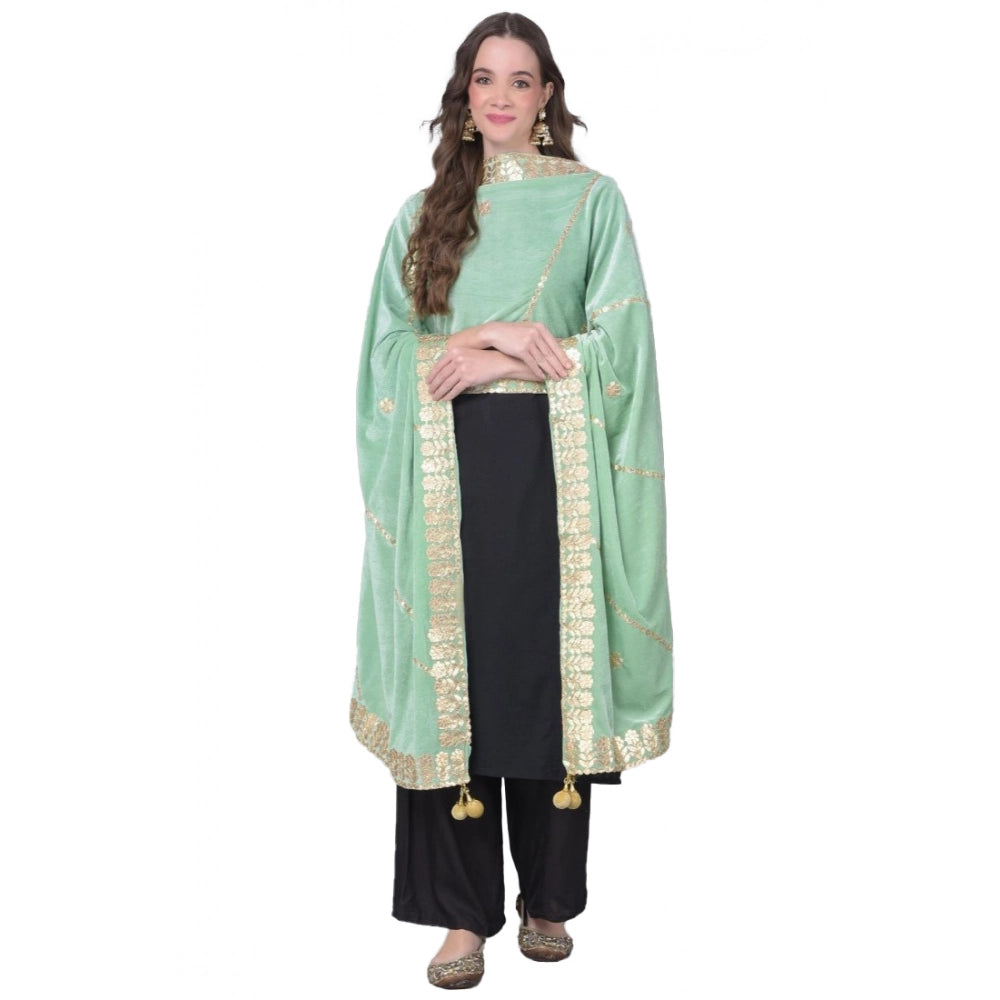 Generic Women's Velvet Gotta Patti Dupatta (Sea Green, Length: 2.25 to 2.50 Mtr) Main image