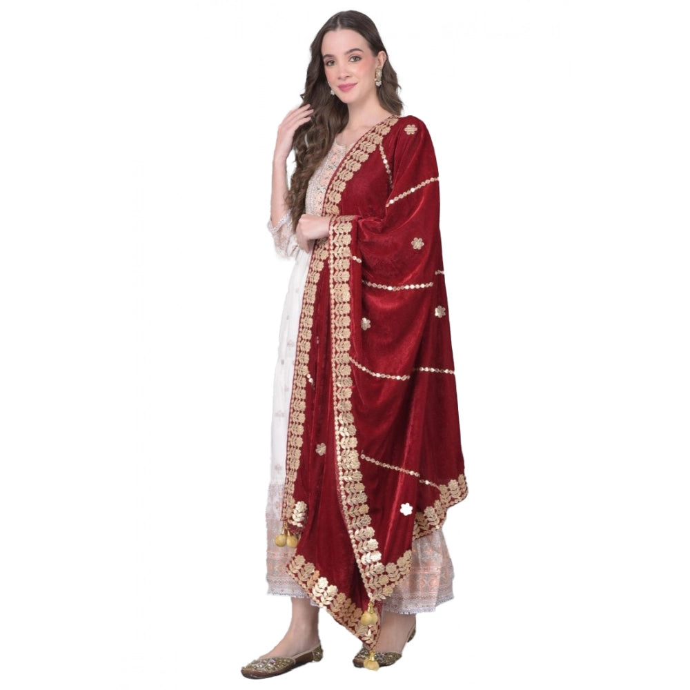 Generic Women's Velvet Gotta Patti Dupatta (Maroon, Length: 2.25 to 2.50 Mtr) Main image