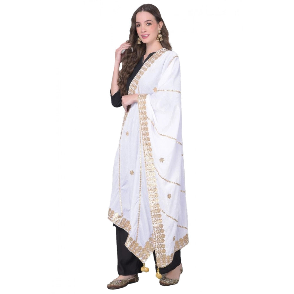 Generic Women's Velvet Gotta Patti Dupatta (Off White, Length: 2.25 to 2.50 Mtr) Main image