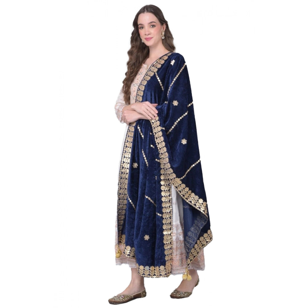 Generic Women's Velvet Gotta Patti Dupatta (Navy, Length: 2.25 to 2.50 Mtr) Main image