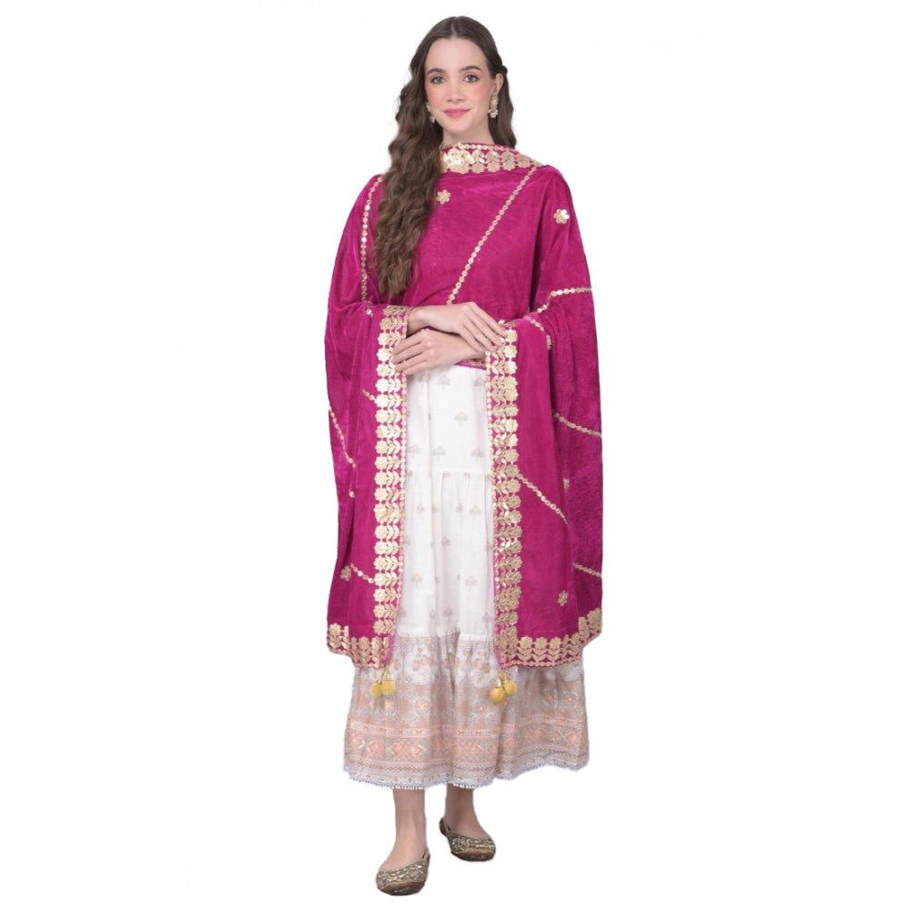 Generic Women's Velvet Gotta Patti Dupatta (Purple, Length: 2.25 to 2.50 Mtr) Main image