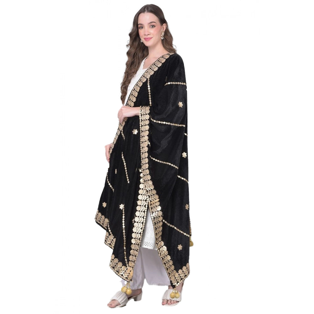 Generic Women's Velvet Gotta Patti Dupatta (Black, Length: 2.25 to 2.50 Mtr) Main image