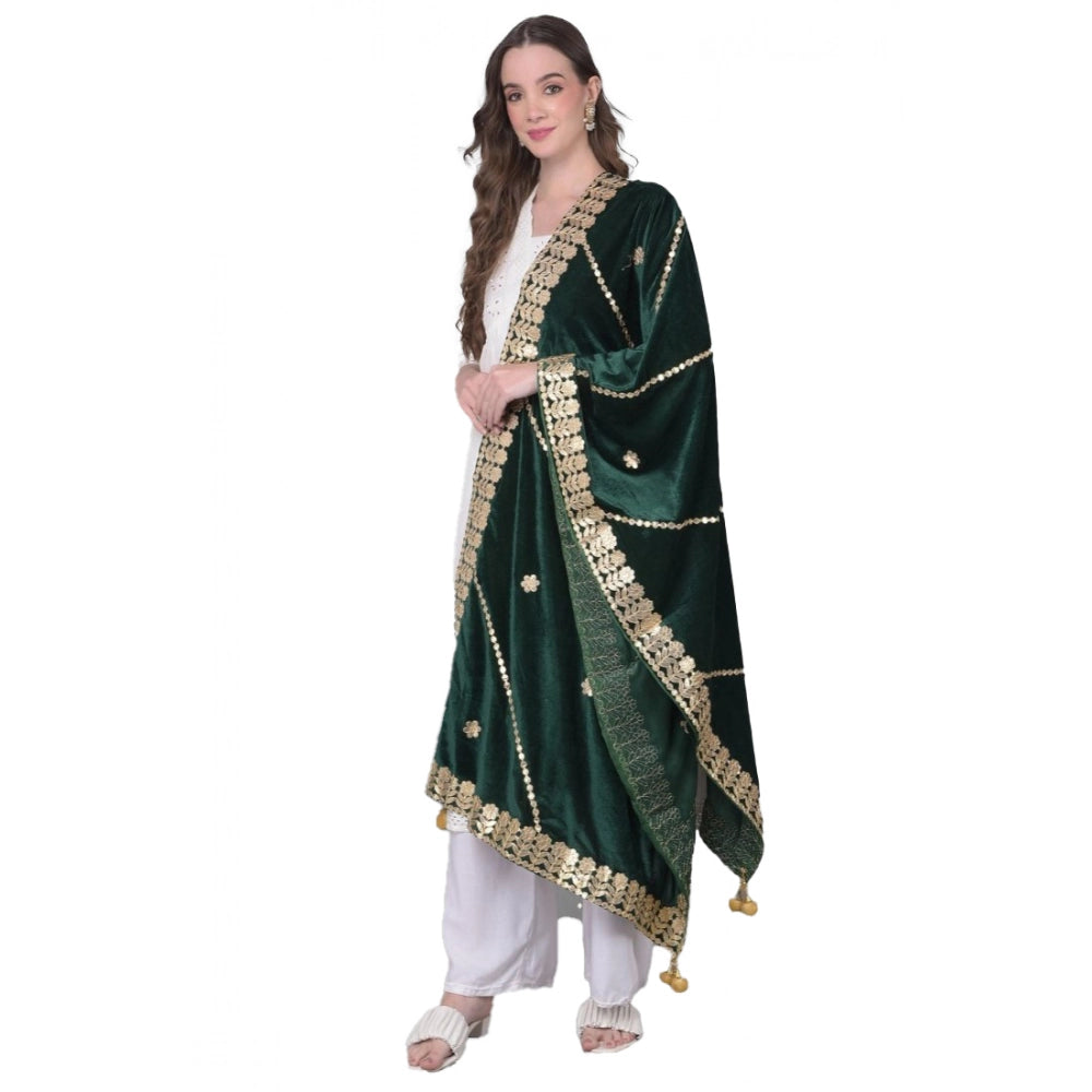 Generic Women's Velvet Gotta Patti Dupatta (Green, Length: 2.25 to 2.50 Mtr) Main image